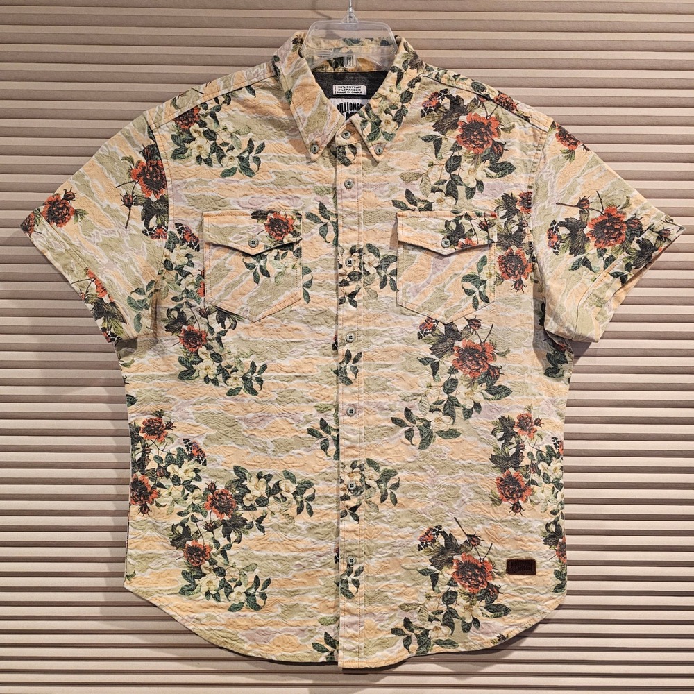 Billionaire Boys Club Floral Camo Textured Button Up Shirt XL Script Logo Back